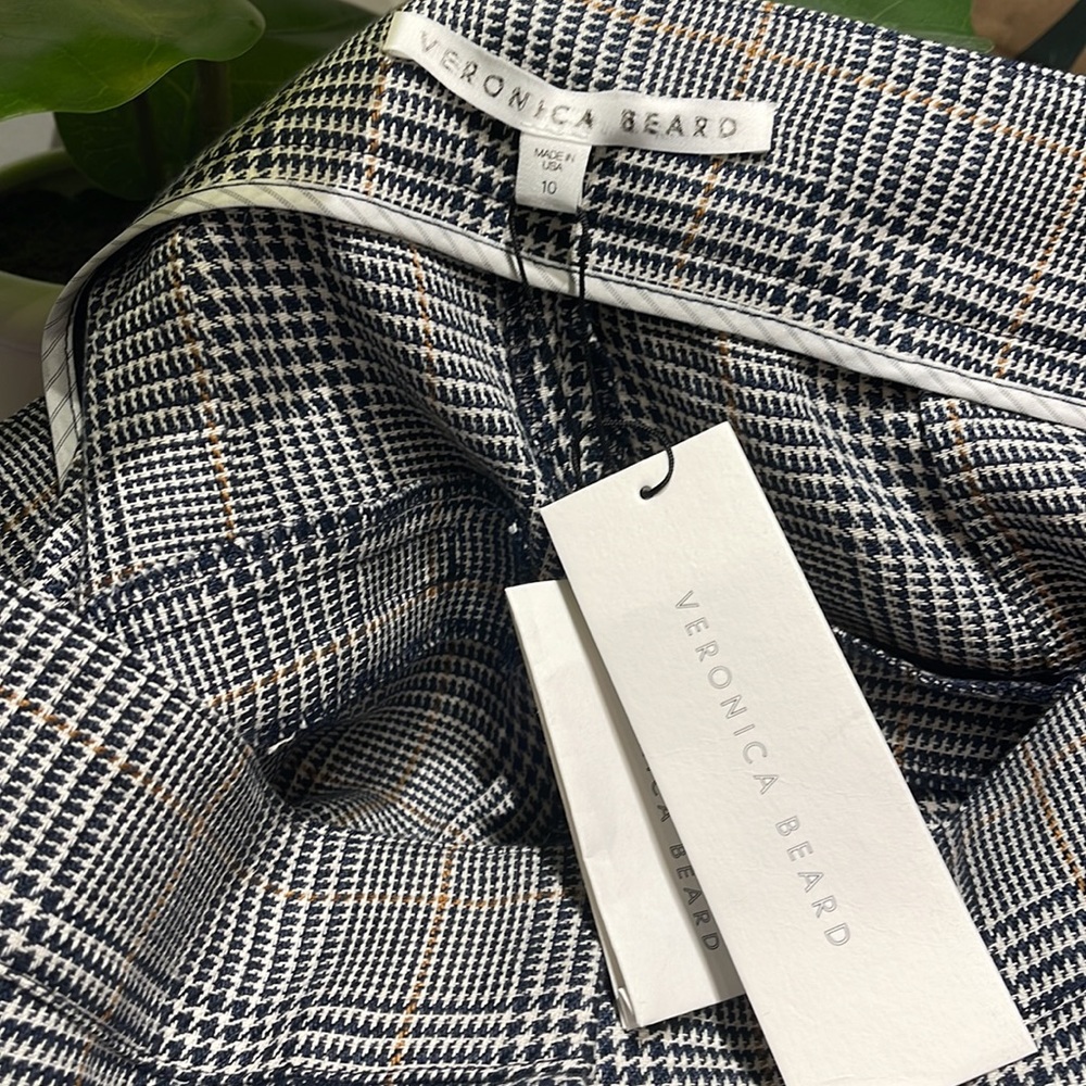 Veronica Beard Gemini Pant Plaid Houndstooth Trousers Multi Navy Grey 10 $395 - Picture 10 of 12